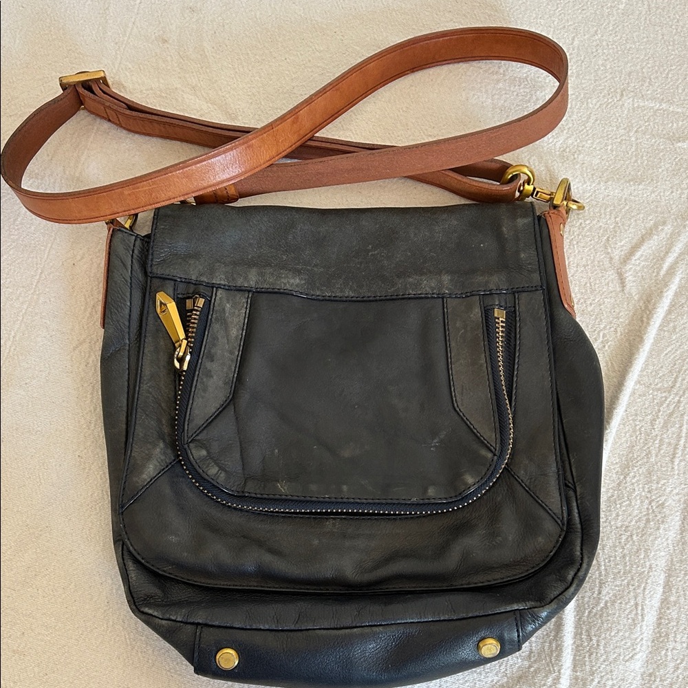 Christopher Kon Vintage Leather Black and Brown Crossbody Bag